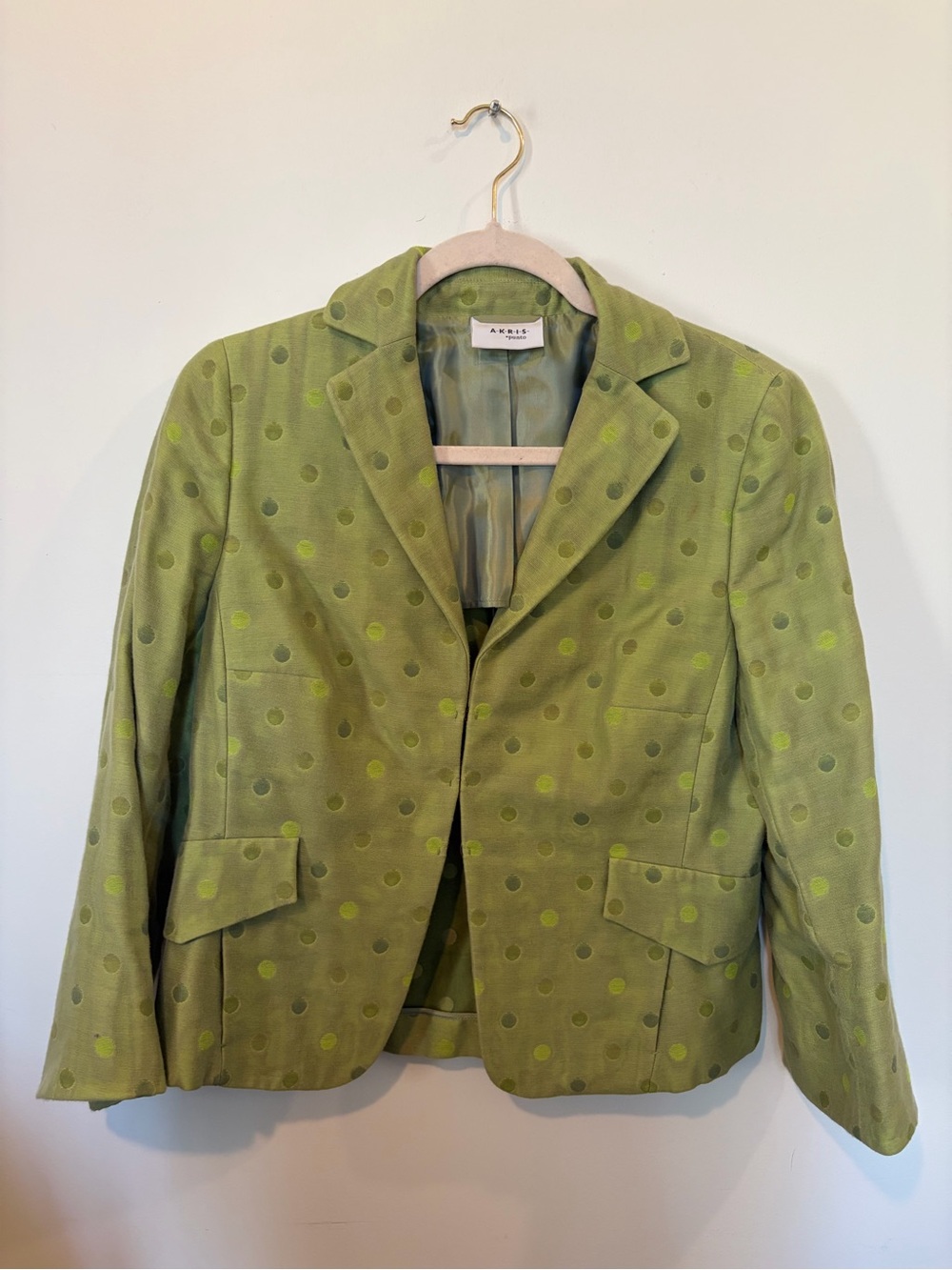 Akris Punto Green Polka Dot Women's Blazer Cotton-Silk - Size 10